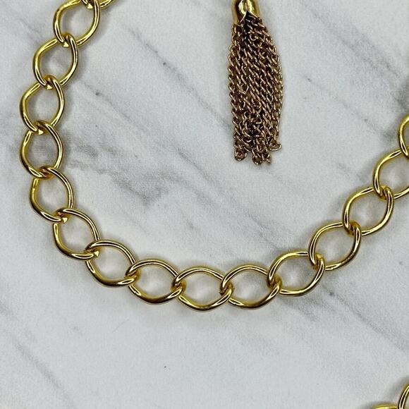 Gold Tone Chain Link Belt Tassel Charm Y2K Festival One Size (OS) ✨ - Picture 11 of 11